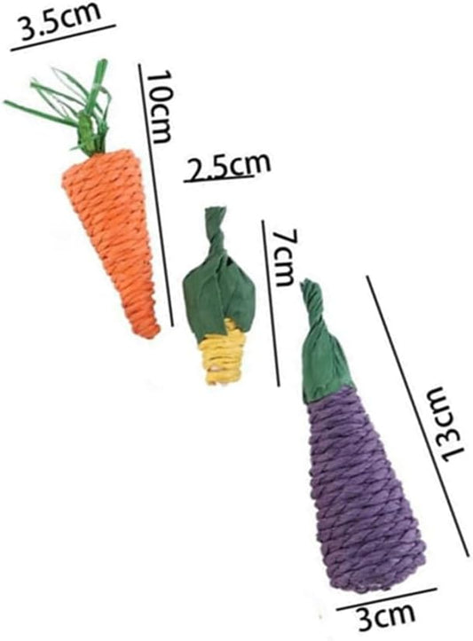 Kopida 3 Pcs Pet Rabbit Carrot Chew Toys, Rodent Chew Grass Toys Teeth Cleaning Toys for Rabbits, Guinea Pigs, Chinchilla, Hamsters, Small Animal