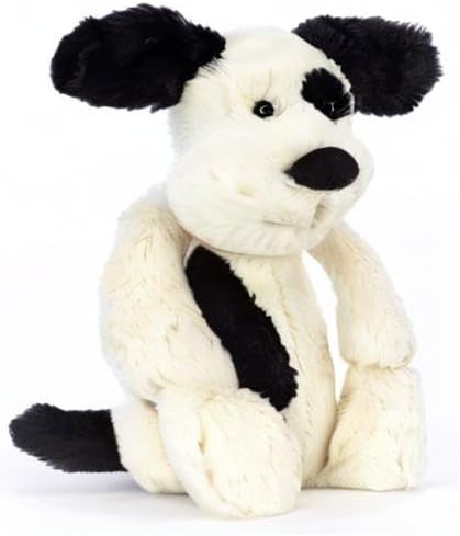 Jellycat Bashful Black and Cream Puppy Stuffed Animal, Medium, 12 inches