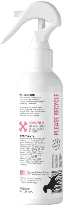Kibble Pet Dog Leave in Conditioner Spray, Professional Grooming, Dry Itchy Skin Moisturizer, Coat Deodorizer, Long Lasting Scent, Made in The USA (Warm Vanilla Amber, 7.1 oz)