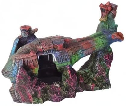 Helicopter Ruins Landscaping Fish Shrimp Shelter Resin Stone Tank Decoration for Turtles