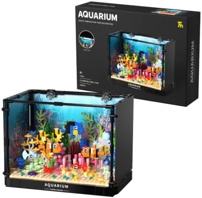 Fish Tank Building Block, Lighting Aquarium Building Sets for Adults and Kids Including Clownfish, Coral, Crab,Flowers, Animal Building Toys for Boys Age 8+, 570pcs