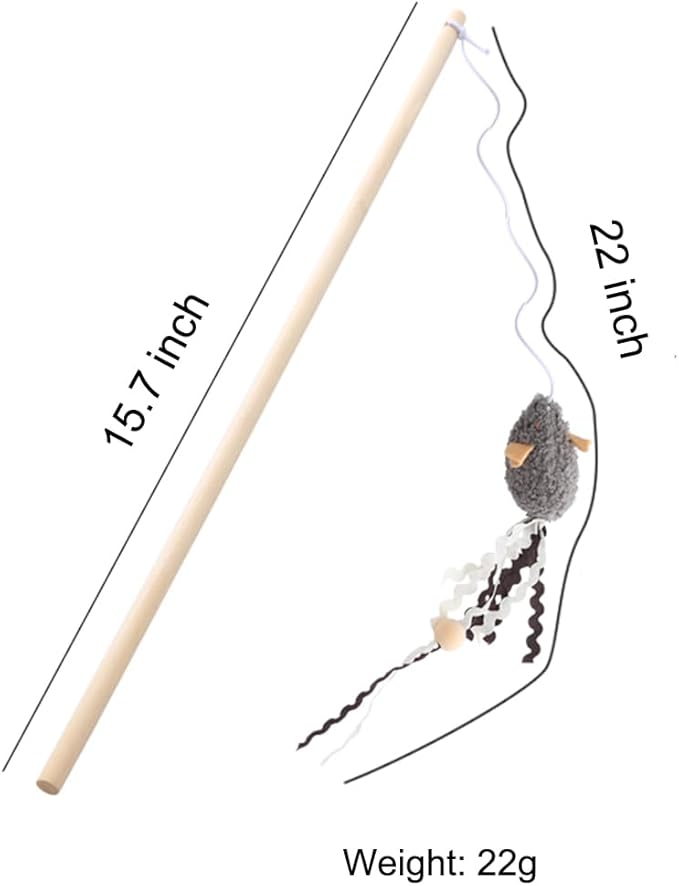 2 Pack of Cat Wand Toy Wood Cat Wand Mouse Toys with Catnip Interactive Kitten Toys for Indoor Cats