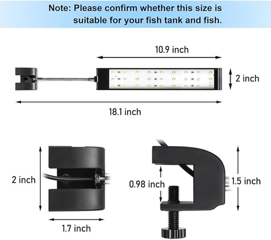 DaToo Aquarium Light Small LED Clip Light for Fish Tank 10W, 1 Yr Warranty