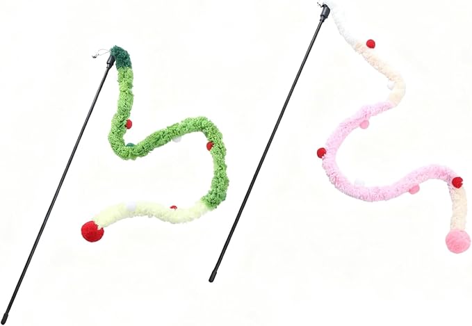 2 Pack of Cat Wand Toy Interactive Cat Plush Teaser Toys for Indoor Cats and Kittens