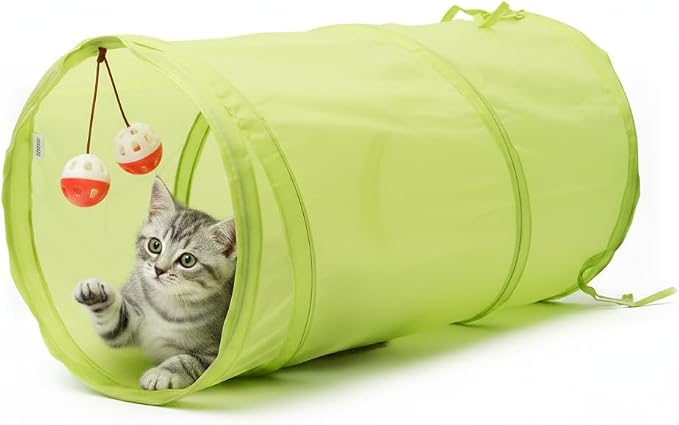 Youngever Cat Tunnel Toy, Collapsible Crinkle Tube with Hanging Ball, Interactive Play Tunnel for Cats, Kittens, Small Pet