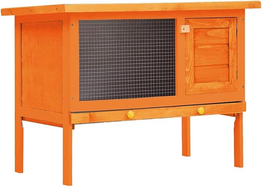 Large Brown Rabbit Hutch 35.4x35.4x25.8 in Solid Pine Wood Indoor Outdoor Bunny Cage with Removable Tray for Garden Terrace and Patio