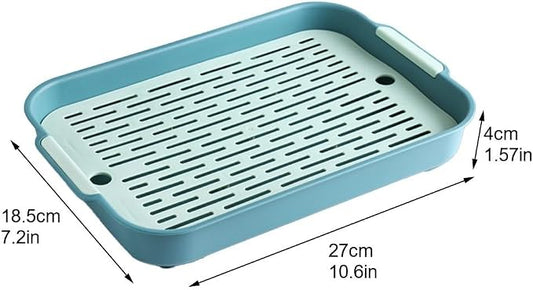 Small Animal Litter Box with Detachable Grid, Large Space Rabbit Toilet Tray for Guinea Pigs Hamster Chinchilla Ferret, Smooth Corner Plastic Potty Training Pan, Easy Clean Blue 36.5x24.5cm(B)