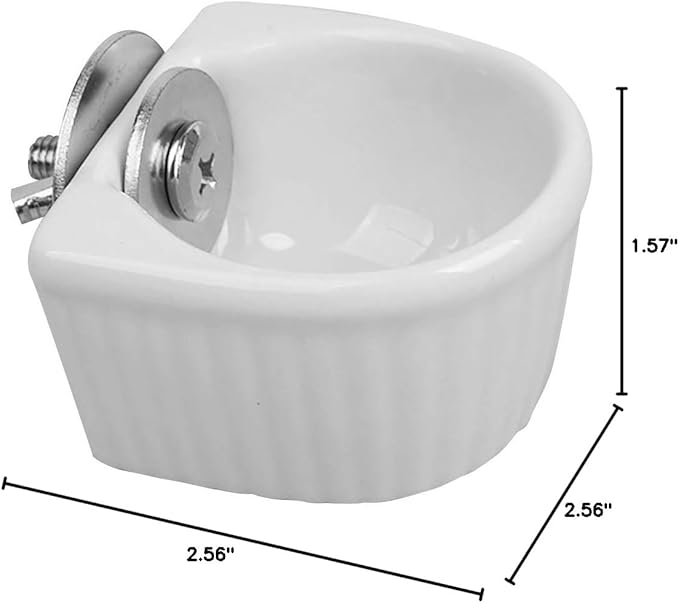 Small Animals Bowl, Detachable Cage Feeder Pet Ceramic Water & Food Feeder, Small Animal Supplies for Rabbit Parrot Squirrels Chinchilla Hamster Ferret (White, S)