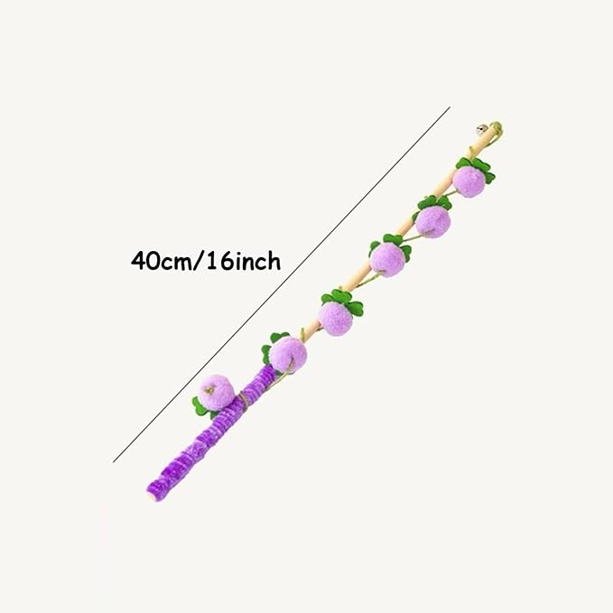 Cat Wand Toy with Bell – Interactive Bamboo Cat Teaser for Indoor Cats – Purple Grape
