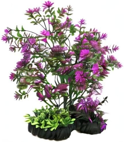 Penn-Plax Plastic Aquarium Decorative Plant - Bonsai Plant Purple Flowers - 7" - 8"