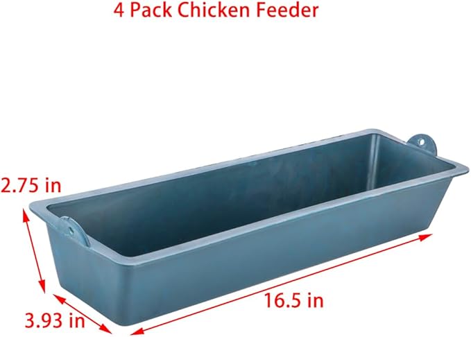 4 Pack Chicken Feeder Plastic Feed Trough Bucket for Chicken Duck Pigeon Bird Livestock Pet Poultry (Length: 16.5")