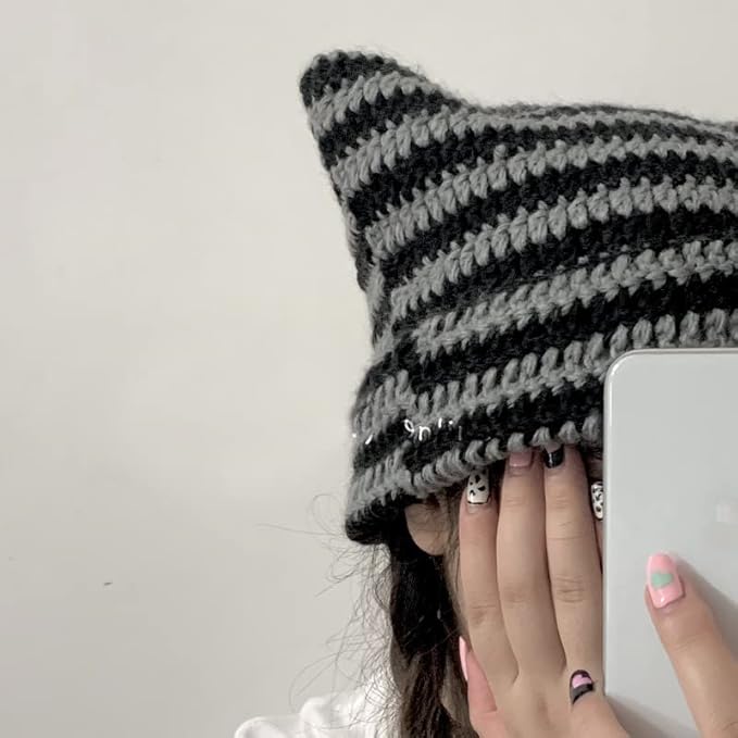 Crochet Hats for Women Cat Beanie Vintage Beanies Women Fox Hat Grunge Accessories Slouchy Beanies for Women