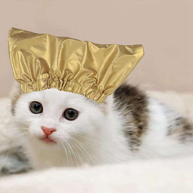 Pet Shower Cap Waterproof Reusable Bath Ear Covers with Adjustable Strap Cat Dog Bathing Hat for Ears Protection Elastic Headgear for Cat Dog Kitten Puppy (Gold,S (10.2''-12.6''))