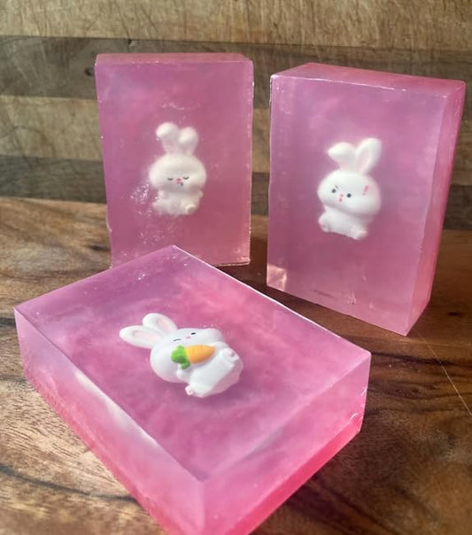 Cute easter bunny rabbit toy Embedded watermelon scented Soap Bar, Fun Gift, stocking stuffer, or Party Favor
