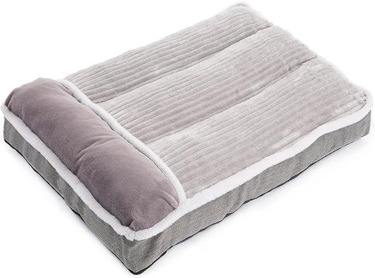 Dog Bed for Large Dogs, Dog Mattress with Pillow for Crate Kennel, Sofa pet Bed, Super Soft pet Bed for Medium, Jumbo, Small Dogs Breeds (Grey, Large:(36"x27"x3")