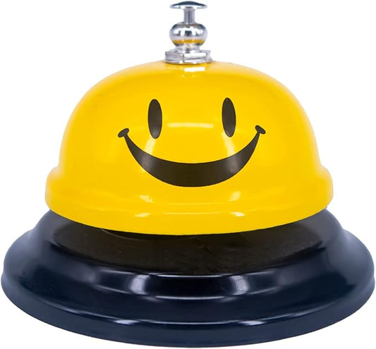 2 Pack Call Bell, 3.35" Diameter Metal Bell, Service Bell for Desk, Hotels, School, Restaurant, Smile Yellow