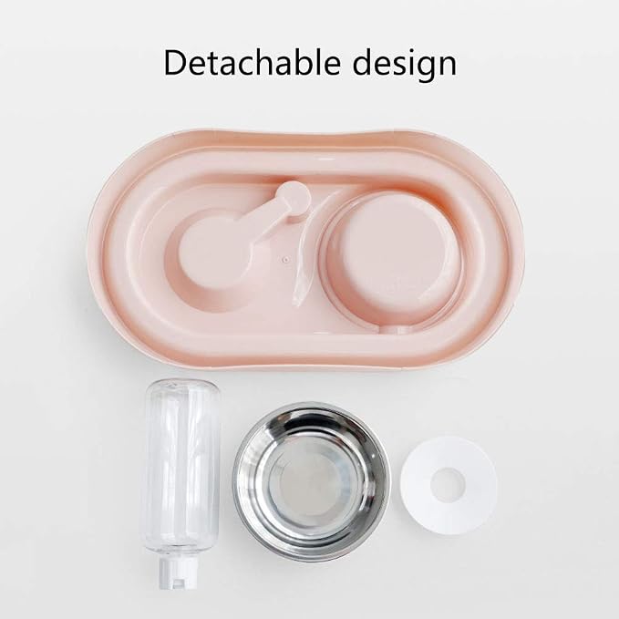 Luck Dawn Double Dog Cat Bowls Water and Food Bowl Set,Detachable Stainless Steel Bowl Automatic Water Dispenser Bottle Pet Feeder for Small or Medium Size Dogs Cats Puppy Kitten Rabbit
