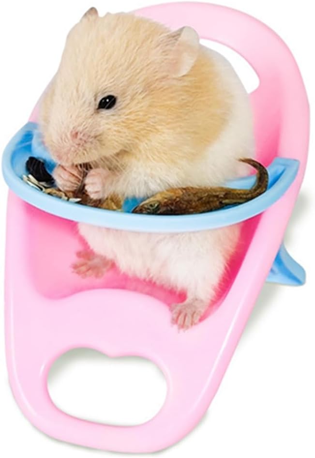 2PC Hamster Chair with Tray Super Cute Hamster Dining Plastic Chair Small Animal Cage Accessories Habitat Decor House Photo Props Small Animal Toys for Hamster Mice Rat Hedgehog Rodents (Blue+Pink)