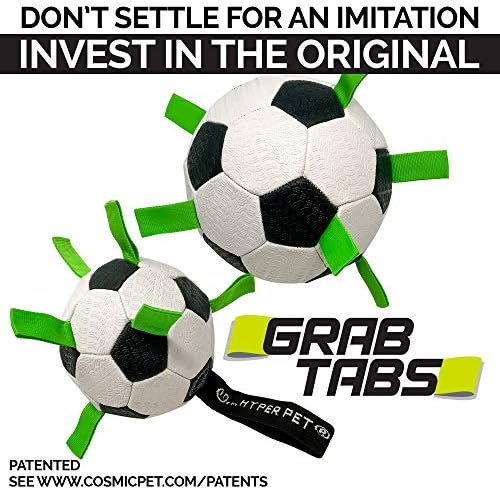 Hyper Pet The Original Grab Tabs Dog Soccer Ball with Straps (5")-Indoor or Outdoor, Interactive Durable Fetch Ball with Tug Toy for All Dog Breeds