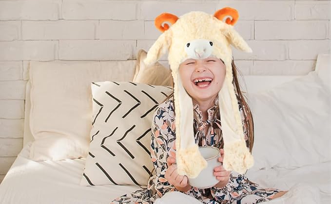 Bubblepompom Animal Hat with Ears Moving Jumping Pop Up Beating Hat Plush Holiday Cosplay Dress Up Funny Gift for Kids