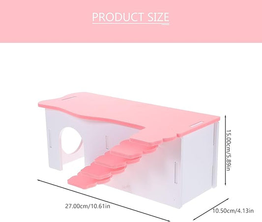 Beaupretty Hamster House Ladder 10.62In Multi-Level Wooden Platform Small Pet Hideout Toy for Hamsters Guinea Pigs Pink Cage Accessory