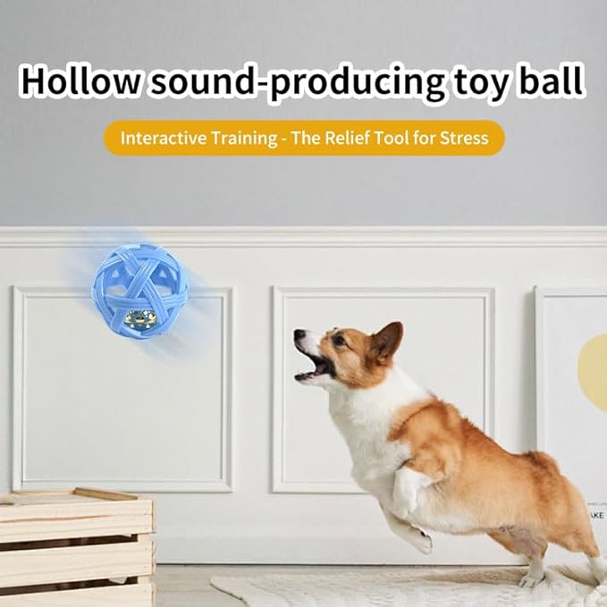 Dog Toy Ball with Bell, TPR Chew Resistant Interactive Fetch Toy for Small to Medium Dogs& Puppies, Lightweight Bouncy Cage-Style Puppy Ball for Boredom Relief & Teething