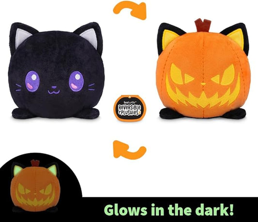 TeeTurtle Glow in The Dark Jack-O-Lantern Cat 4" Plushie - Halloween - Cute Kawaii Spooky Stuffed Animal