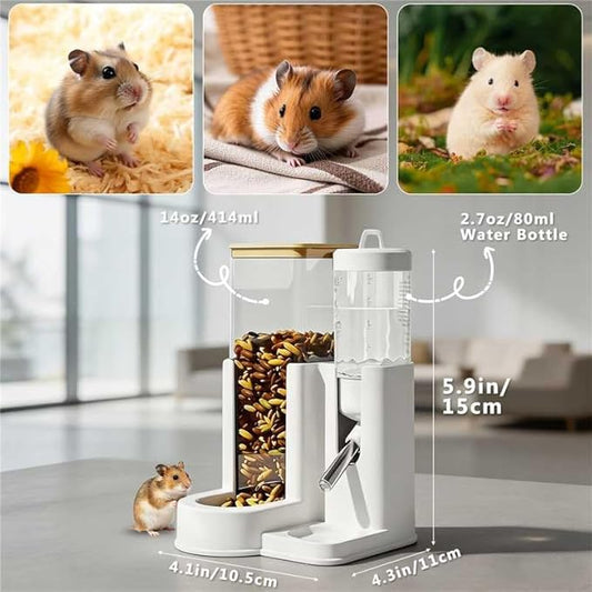 Hamster Water Bottle Standing Baby Guinea Pig Water Dispenser with No Drip 2 in 1 Small Animal Automatic Food Bowl for Cage Accessories for Hamsters Gerbils mice (Gray, 80ml)