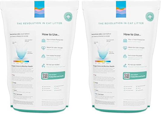 PrettyLitter Health Monitoring Cat Litter (Calm Aloe, Non Clumping) | Lightweight & Low Tracking, Color Changing Silica Gel Crystals, Advanced Odor Control — 6 Lbs, Pack of 2 (Up to 2 Month Supply)