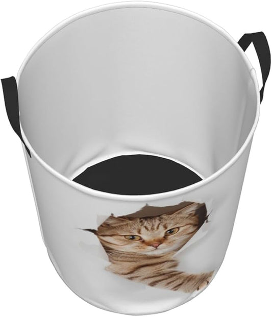 Cute Cat In White Hole Round Laundry Hamper Storage Basket Toys Clothes Organizer Bin For Home Bathroom Bedroom Dorm Nursery, 62l