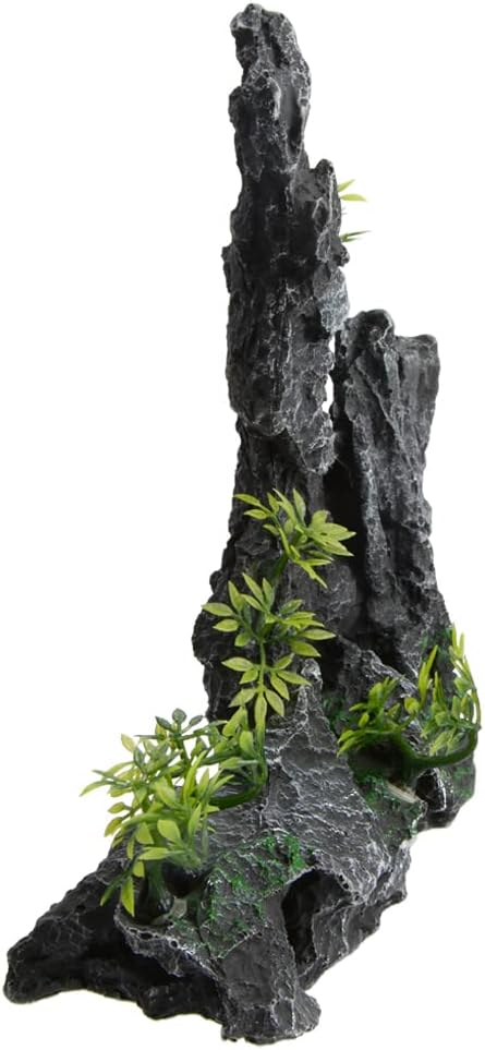 Saim Large Aquarium Mountain View Stone Ornament, Resin Rockery Fish Hiding Cave Aquarium Decoration for Amano Shrimp Cichlid to Play,Hide and Rest Fish Tank Landscape Decoration