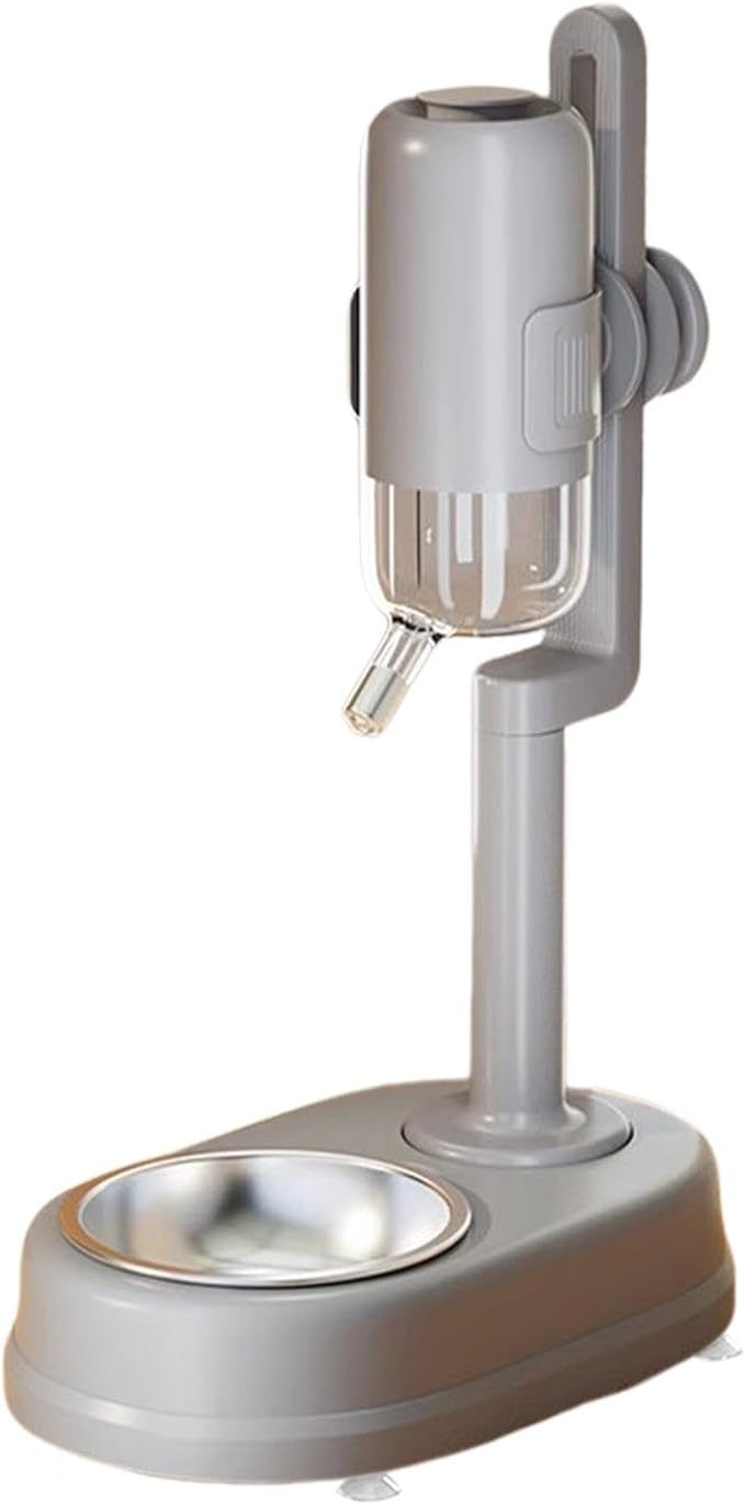 Baoblaze Pet Standing Water Dispenser Pet Feeder and Waterer Food Container, with Adjustable Height for Ferrets Bunny Kittens, Gray