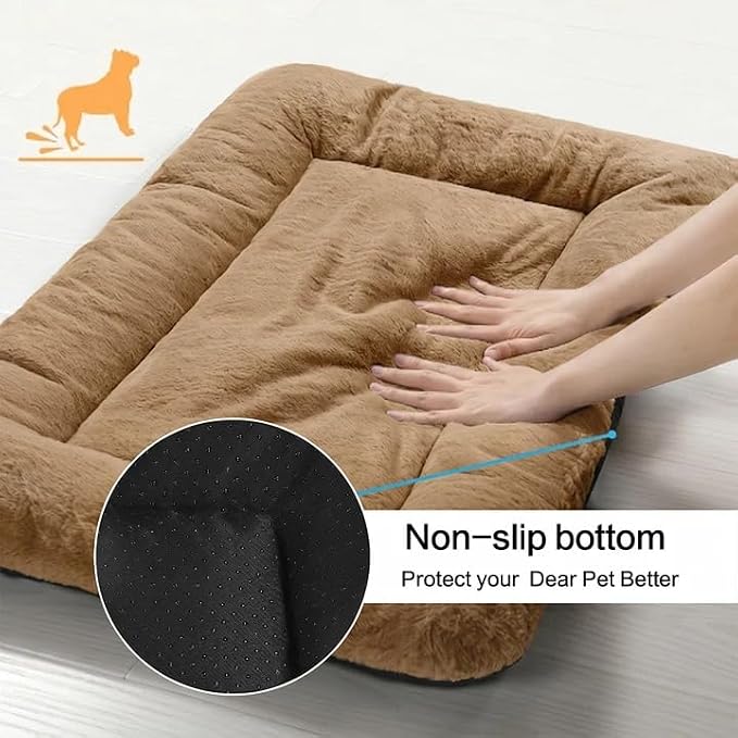 Dog Beds Crate Pad for Medium Dogs Fit Metal,Ultra Soft, Washable & Anti-Slip Kennel Pad for Dogs Cozy Sleeping Mat,Camel 30inch