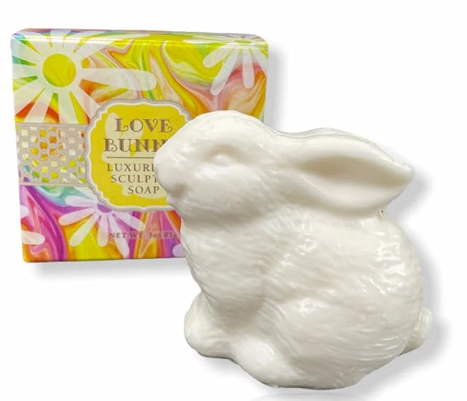 Bunny Soap Gift Box by Greenwich Bay- 3 Decorative Sculpted Rabbit Soap Bars Packaged with Easter Grass- Enriched with Cocoa Butter, Shea Butter, Sweet Almond Oil and Honey- Basket Filler