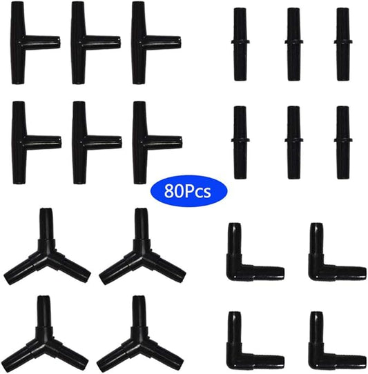 JIH Aquarium 165 Feet Standard 3/16" Black Flexible Airline Tubing with Black Plastic Connectors for Fish Tank,Terrariums, and Hydroponics