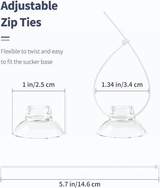 Pawfly 30 Pack Suction Cups with 40 Pieces Adjustable Zip Ties. Suction Cups kit for Aquarium Fish Tank and Shrimp Dodging Nest