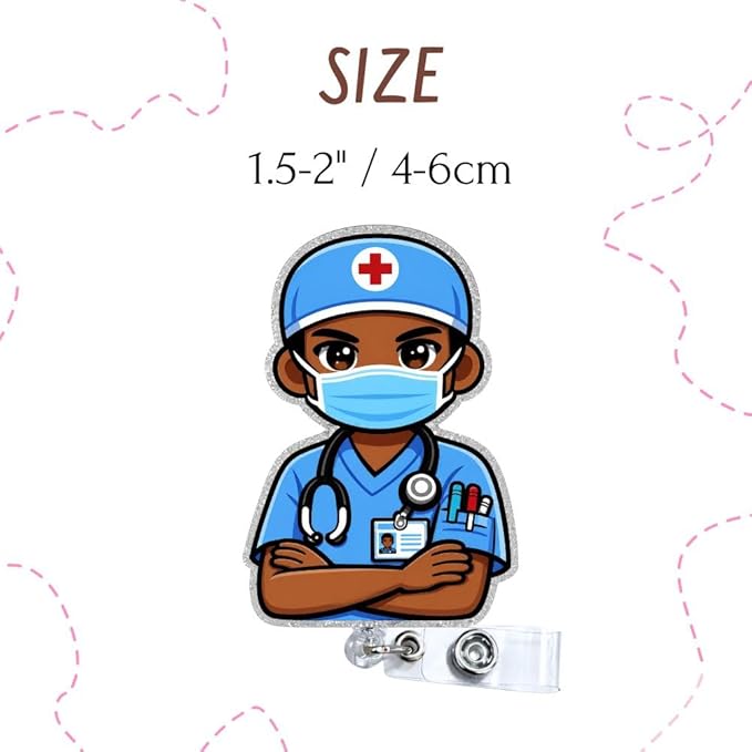 Cute Male Nurse Badge Reel Retractable ID Holder Clip for Men Nurses Nursing Staff CNA RN LPN Nurse Week Appreciation Hospital Office Staff Professional Healthcare Name Tag Uniform Accessories Gifts