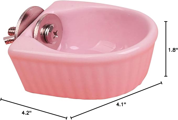 Small Animals Bowl, Detachable Cage Feeder Pet Ceramic Water & Food Feeder, Small Animal Supplies for Rabbit Parrot Squirrels Chinchilla Hamster Ferret (Pink, M)