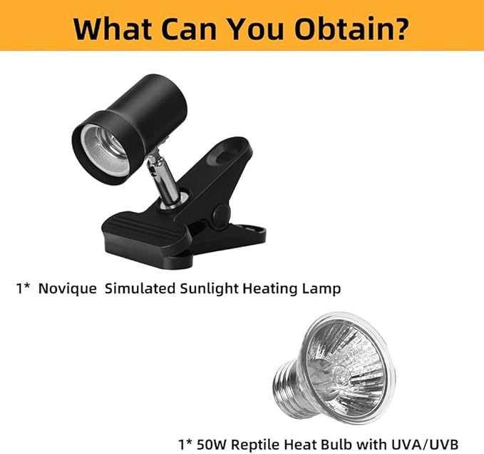 Reptile Heat Lamp with 360° Rotatable Clamp Basking Spot Lamp with 50W UVA UVB Heat Bulb Simulated Sunlight Heating Lamp with Timer&Dimmer for Turtles Lizards Snakes Amphibian Terrariums