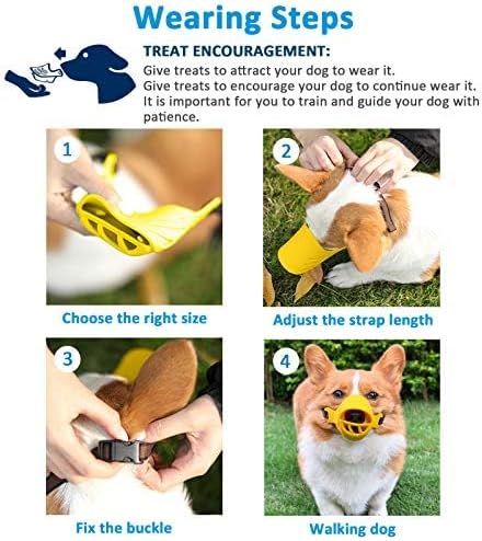 LUCKYPAW Dog Muzzle, Soft Duck Silicone Mouth Cover with Adjustable Strap for Small Medium Dogs, Best to Prevent Barking, Biting, and Chewing (L, Yellow)