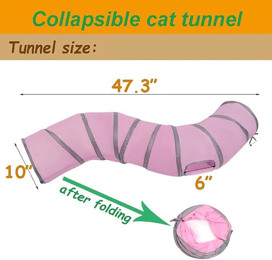 2-Way Collapsible Cat Tunnel Tube Toy Pink — Interactive Play Tunnel with Peek Hole for Indoor Cats, Kittens, Puppies & Rabbits | Hours of Fun & Exercise