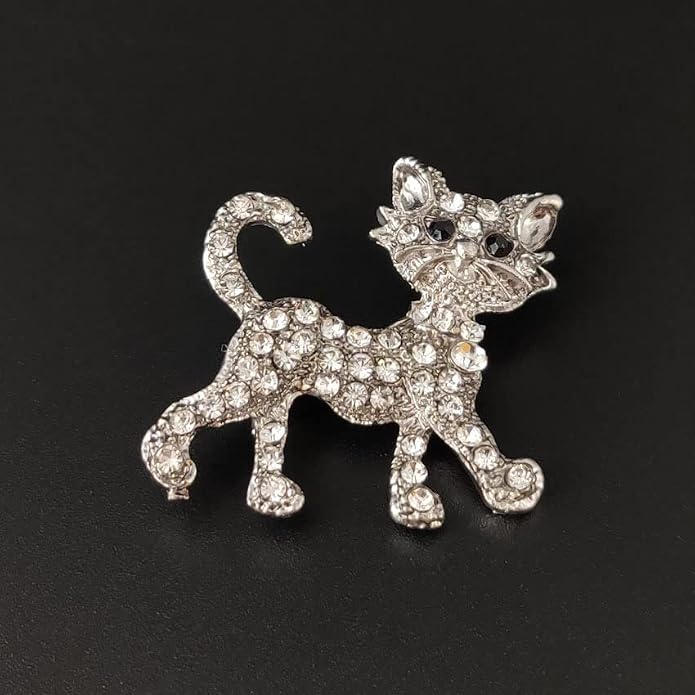 coadipress Rhinestone Cat Brooch Pin for Women Cute Crystal Animal Cat Lapel Pin Clothing Dainty Accessories Jewelry