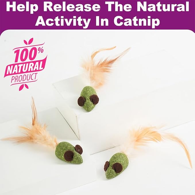 10 Pack Mouse Catnip Toy with Feather,Catnip Ball Interactive Catnip Mice for Chasing, Hunting, Exercising and Cleaning Teeth