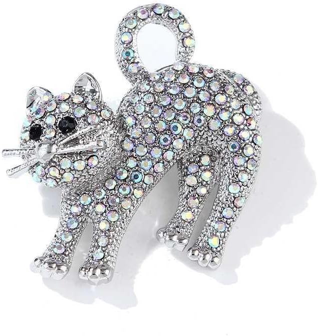 coadipress Rhinestone Cat Brooch Pin for Women Cute Crystal Animal Cat Lapel Pin Clothing Dainty Accessories Jewelry