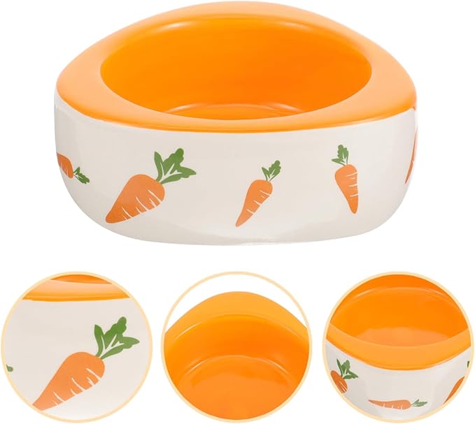 POPETPOP Ceramic Hamster Food Bowl 4.33In Non-Tip Small Animal Feeding Dish for Hamsters Rats Guinea Pigs and Chinchillas with Carrot Design for Daily Feeding and Water