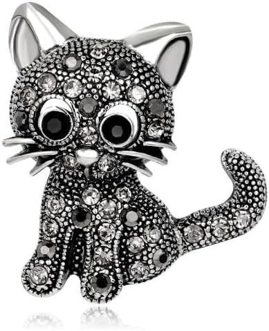 coadipress Rhinestone Cat Brooch Pin for Women Cute Crystal Animal Cat Lapel Pin Clothing Dainty Accessories Jewelry