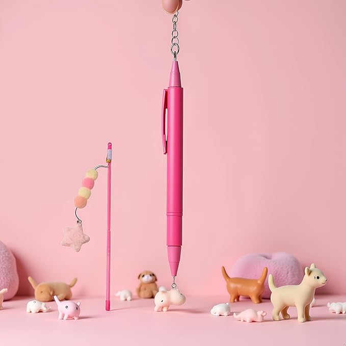 Pink Cat Stick Toy, Teaser Wand Toys, Interactive Toys, Elastic Rope Plush Ball Star Pendant Bite Comfortable Grip, Indoor and Kitten Wand Cat Mice and Animals