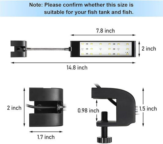 DaToo Aquarium Light Small LED Clip Light for Fish Tank 7W, 1 Yr Warranty