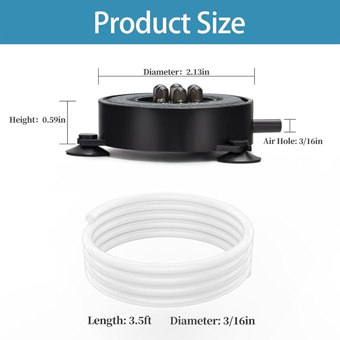 DaToo Aquarium LED Air Bubble Stone Disk 2 Inch with 6 Dazzle Color LEDs Fish Tank Oxygen Bubble LED Light Color Auto Changing with 3.5ft Air Tubing