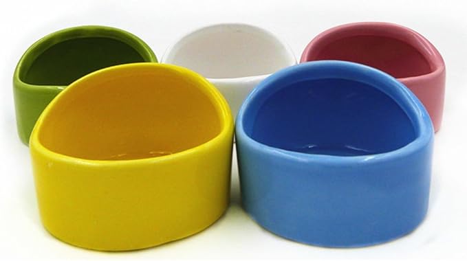 Gradient Side Hamster Ceramic Bowl,Cute Small Animal No Spill No Turnover Food Water Bowl Dish Holder for Guinea Pig Rodent Rat Gerbil Cavy Hedgehog Dwarf Feeder Feeding Bowl Basin,Pet Supplies,White